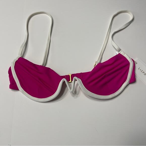 L*Space Nico Bikini Top Swim Pink White - Picture 2 of 14